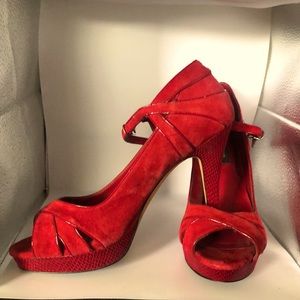 Ankle strap heels , Red suede leather detail with snake skin heal and platform!